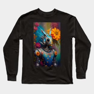 Tech and Nature Art - Stunning surreal beautiful robot and flowers Long Sleeve T-Shirt